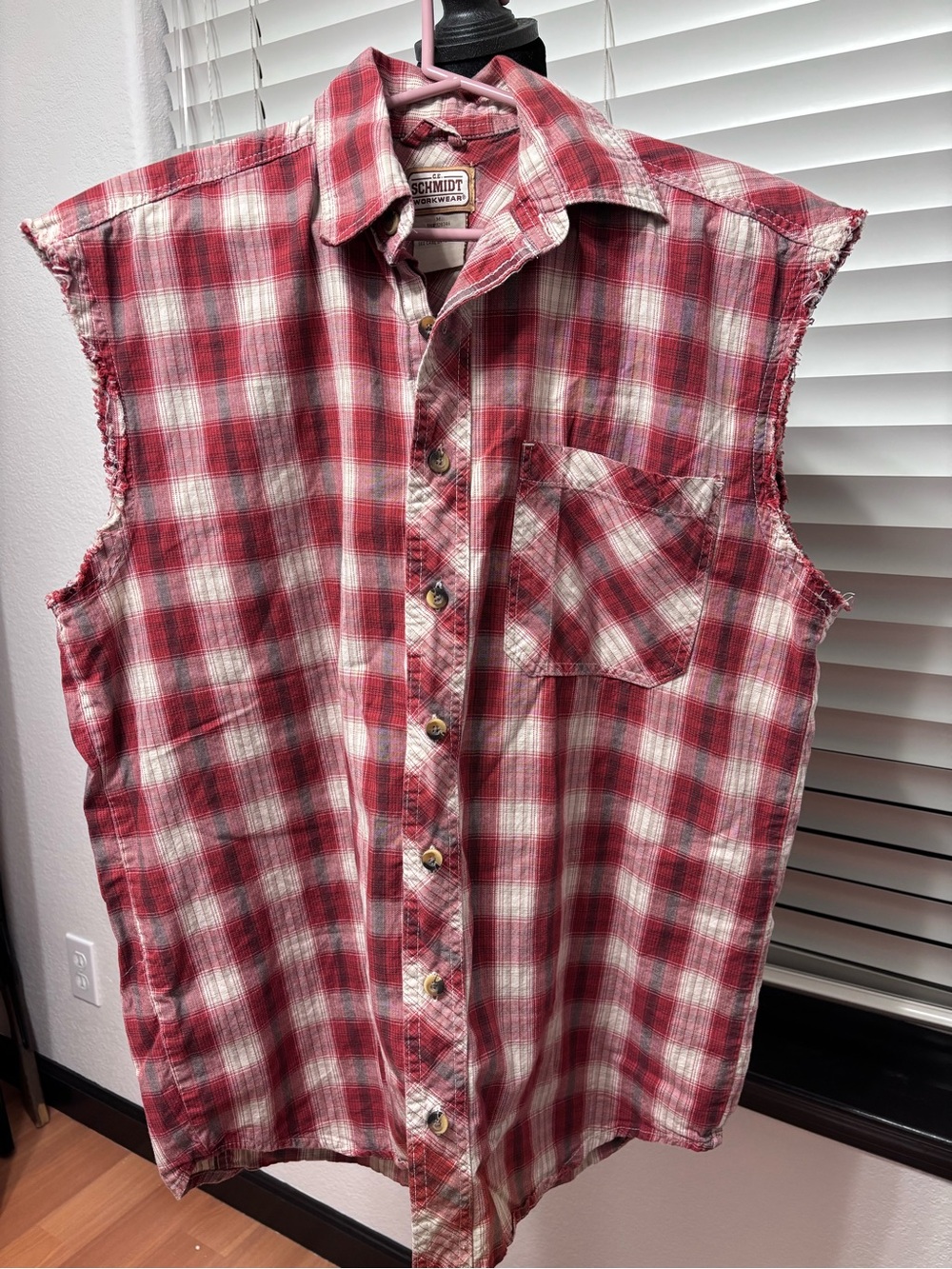 Red Plaid Sleeveless Casual Button-Down Shirt